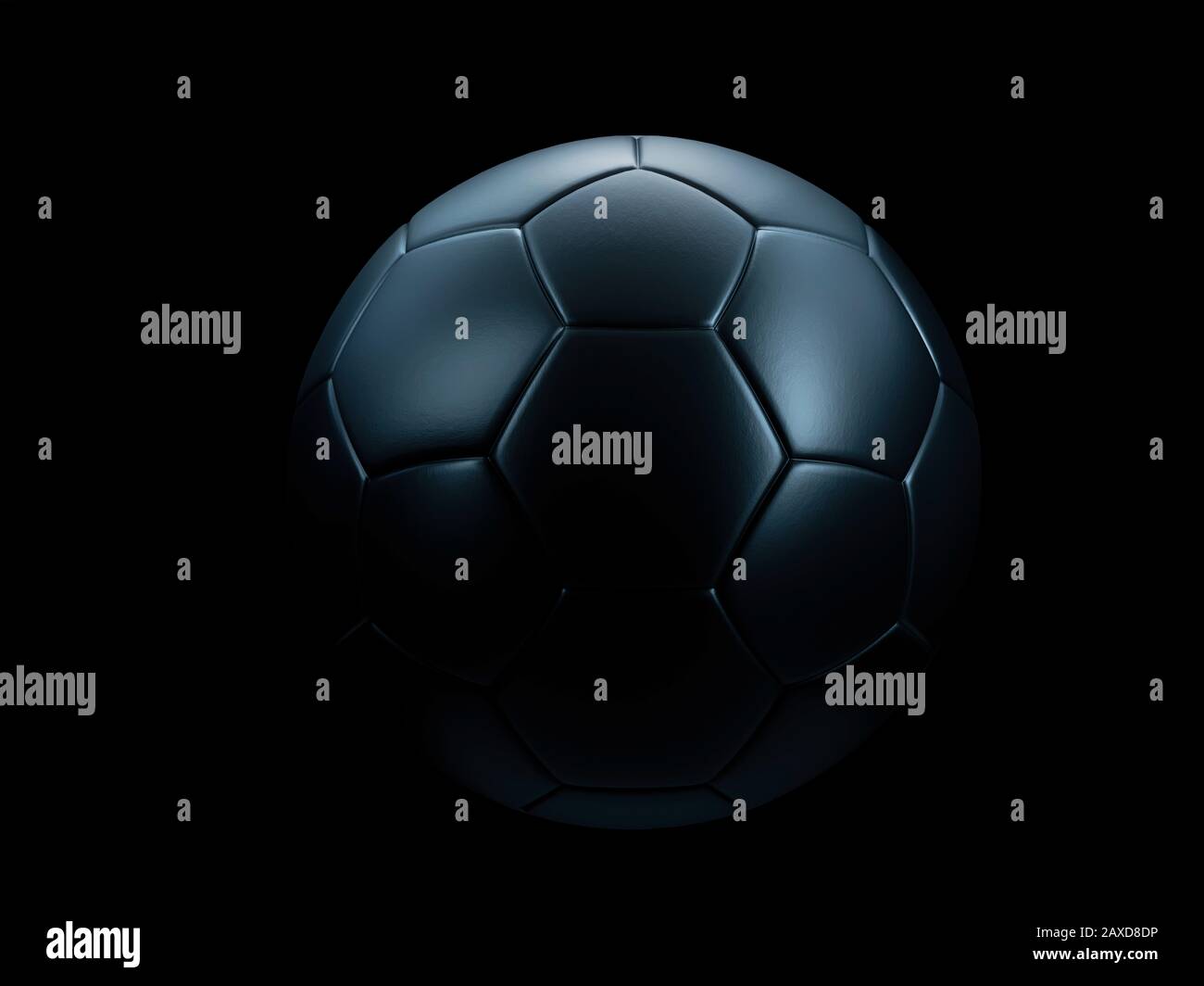 Schwarz Fußball oder Fußball auf schwarzem Hintergrund mit Highlight auf die texturierte Oberfläche und Raum kopieren Stockfoto