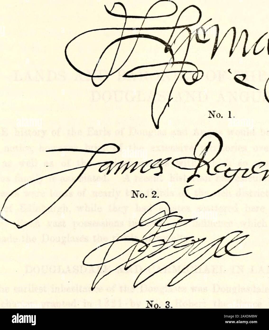 Das Douglas-Buch . 1, 2. James, Earl of Arran, Herzog von Chatelher- .5. John, Lord Drummond (14S8), Ault, Gouverneur von Schottland (1543, 1560). 6. Johannes, Kommendator von Arbroath (1574). 3. James, Earl of Arran, sein Sou (1500). 7. James, vierter Earl of Morton (1578). 4. Alexander, Earl of Huntly (1461). 8. Hugh, dritter Earl of Eglinton (1578). •574 SONSTIGE SIGXATURES... %.^ Stockfoto