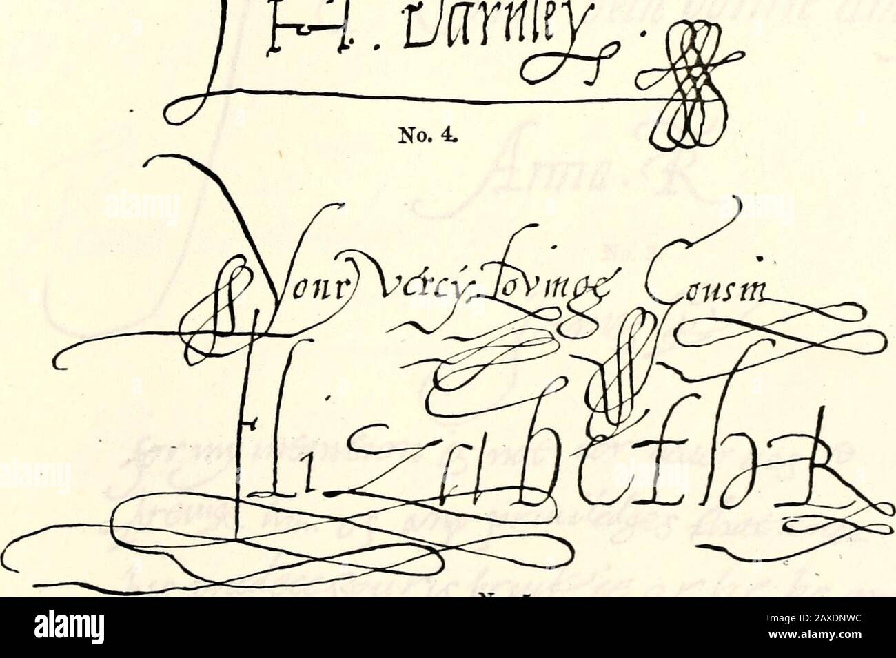 Das Douglas Buch . mxm. Nein, 5. 1. Maria von Guise, Königin von König James v. von Schottland (1555) 2, 3. Maria, Königin der Schotten (1555, 1565). 4. Henry, Lord Darnley, ihr Mann (15G5). 5. Elizabeth, Königin von England (15S4). 572 UNTERSCHRIFTEN VON KÖNIGLICHEN PERSÖNLICHKEITEN. Stockfoto