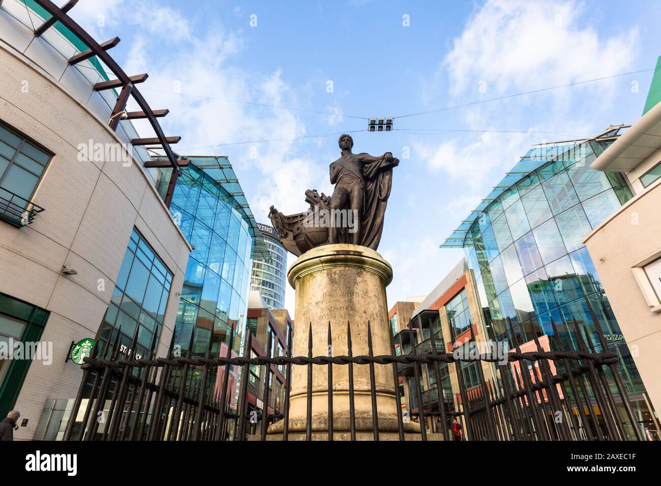 The Lord Nelson Statue, Bullring Shopping Center, Birmingham UK Stockfoto