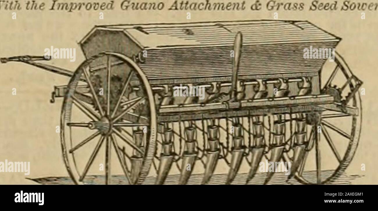 Amerikanischer Agrarwissenschaftler, für den Betrieb, den Garten und den Haushalt. Hersteller von Radlern Patent Rail-.vAV Horse Pow--?nul &lt;"l---inlti:gland Heading Mar liines. Pferdegabeln. Tlie Atlantic Cotton Gin und Condenor, (Säge ohne Ablage, i usw. usw., Auch Händler in den am meisten genehmigungsberechtigten landwirtschaftlichen Anbaugeräten. Unsere Maschinen können nicht durch einen auf dem Markt gleichbedeutend sein, und wir garantieren ihnen in.; AddrWHEELER, MELICK & CO., Albany, RT. V. Bebilderte Circulare und Preislisten, die auf Antrag gesendet wurden. DER FAR.7IERS-FAVORIT HAT SICH STARK VERBESSERT. BICKFORD & HUFFMANS WELTBERÜHMTES PREMIUM GETREIDE Stockfoto