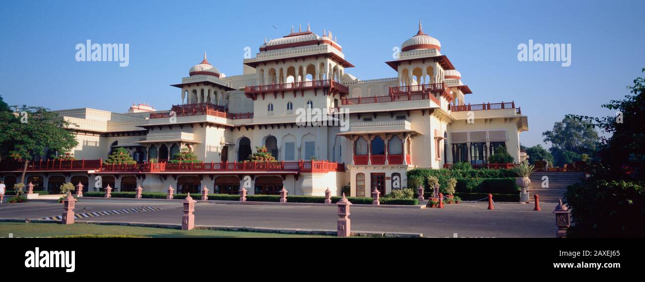 Fassade eines Hotels, Rambagh Palace Hotel, Jaipur, Rajasthan, Indien Stockfoto