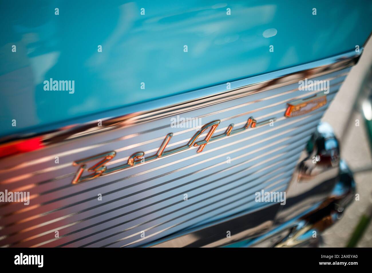 Chevrolet Bel Air alter Timer in hellblauer Farbe Stockfoto
