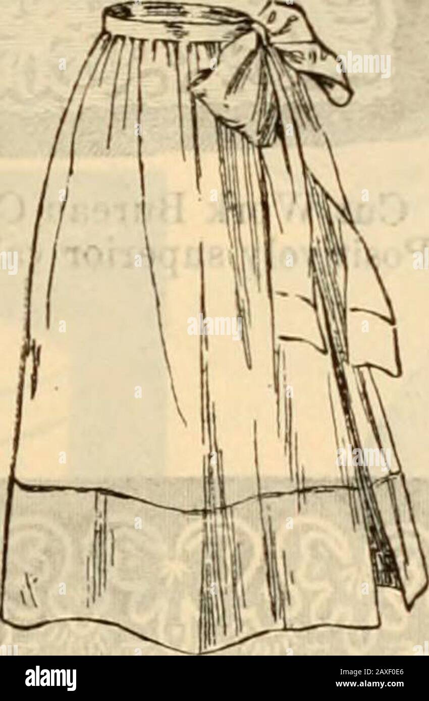 Preisliste. . Nr. 11. Zusätzliche Einlegeschürze. Manu-facturers Kosten jeweils 45 c. Nr. 12. Krankenschwester und Kellnerschürze, 80 Zoll breit. Kare-Wert, je S.jc. Normalrasen-Aprons, jeweils 12^, 2,5, 37^, 50 und 75 j. Verstaute Rasen-Aprons, 25, 37^ und 50 Ceach. Plain Lonsdale Aprons, jeweils 30 und 50 c. Verstaubte Lonsdale Aprons, je 50c.- Hemsticked Nurse Aprons, 25, 37^, 50,75c und je 1,50 USD. Auch eine feine Apronensammlung mit Bibs, in Lawn und lonsdale, einfach und verstrickt, von je 33 bis 1,25 Dollar. Stockfoto