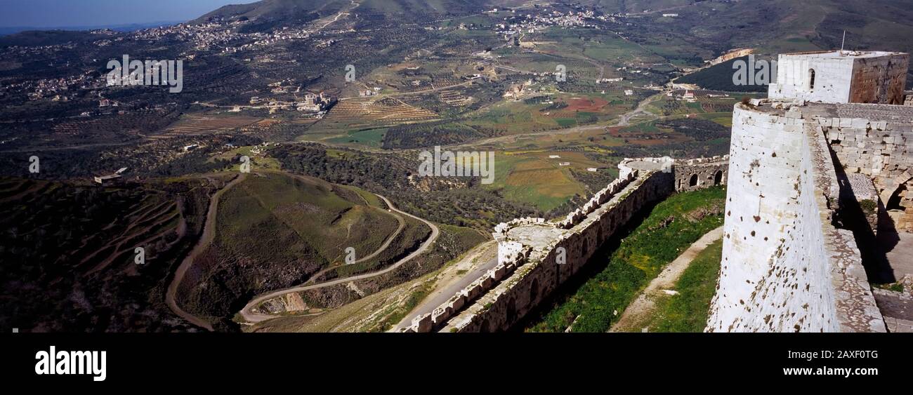 Hochwinkeliger Blick auf eine Landschaft, in der Nähe von Tatous, Syrien Stockfoto