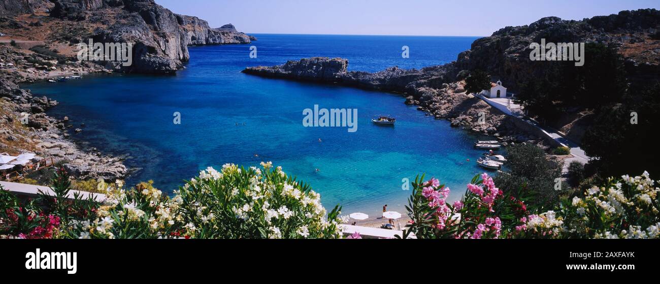 Blick auf die Küste, Rhodos, Griechenland Stockfoto