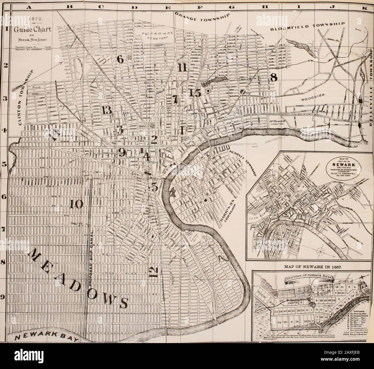 Handbuch und Reiseführer für die Stadt Newark, New Jersey. TH d 8   Lafayette d6; Lagrange Place. .c 41Lake h 2 Lawrence d5 Lemon f 3 Lewis c 3 Lexington e 7 Liberty d5 Lillie c3 Lincoln d4 Lincoln Avenue...!3 Linden e4 Littleton Avenue.d 2 Livingston c3 Lock e3 Lockwood f 8 Locust a 4 Lombardy f 5 Longworth c4 Lush d3 Mackin j 3 Madison d 6 Magazine d8 Magnolia c 3 Magnolia-2 14 Maiden Lans.. A 1 Main, cl8 Mapes A 5 Maple Place j 3 Market d 4 Marshall d4 McWhorter d 5 Mai 13 Mechanic d5 Mercer d 4 Merchant d7 Milford Avenue. .b 4 Mill k4 Miller b4 Monmouth c 4 Monroe d6 Monroe Lane g 2 Montgom Stockfoto