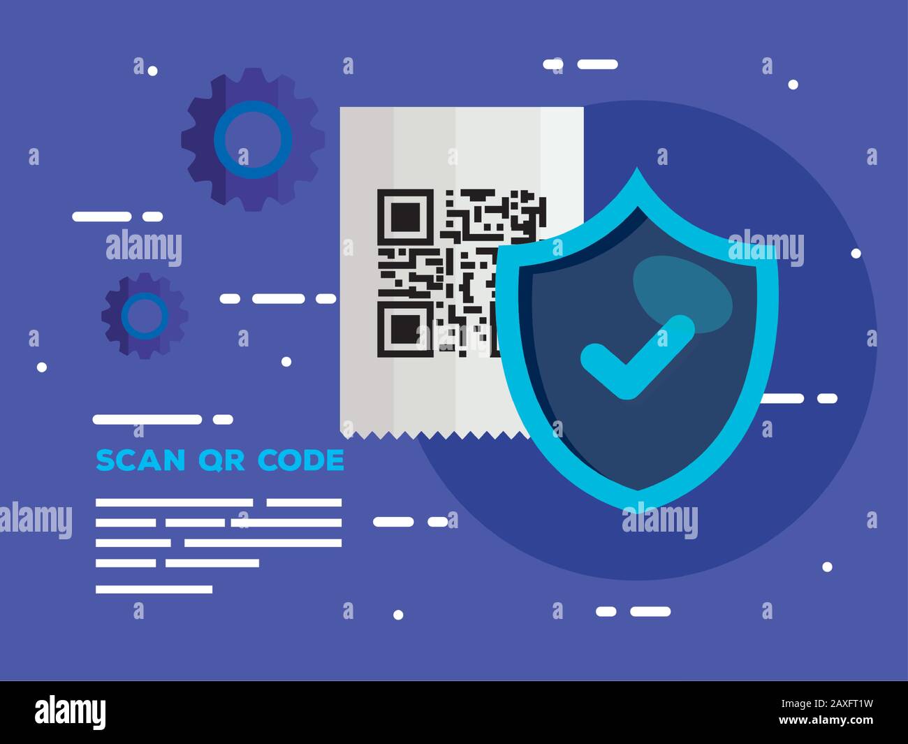 Scannen Sie den qr-Code in Belegpapier mit Abschirmung und Zahnrädern Stock Vektor