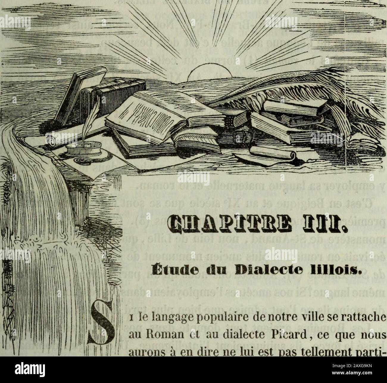 Histoire de Lille et de la Flandre wallonne. miMiîMs mil Élude du Dialecte lillois. Y i le langage populaire de notre ville se rattachei au Roman et au dialecte Picard, à que nousaurons en dire ne lui est pas tellement parti-culier quil ne puisse sapplicer également au patois de quelques autreslocalités. Nous nous bornerons donc à quelques considérations sur cettematière. ET dabord : Quand a-t-on commencé à parler le français dans notreville? Tous ceux qui ont fait des recherches dans les Archives lilloises ontdû remarter la grande ressemblance quil y a entre le style des actesdu XVIIe s. Stockfoto