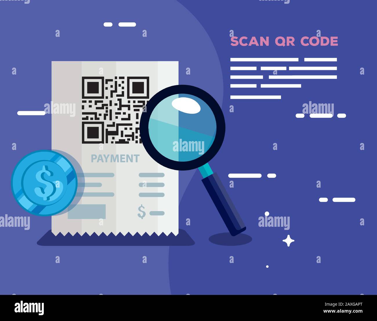 Scannen Sie den qr-Code in Belegpapier mit Lupe Stock Vektor