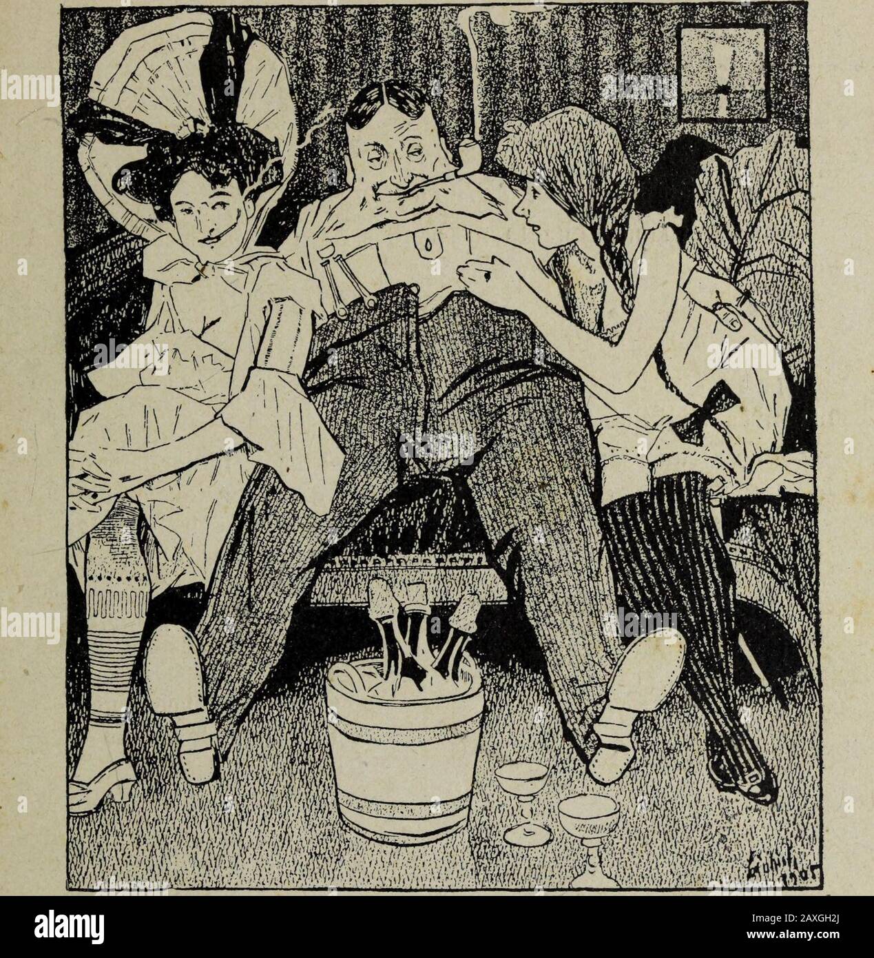 Bilder galantes und esprit de l'etranger: Berlin, München, Vienne, Turin, Londres . - je ne sais vraiment pas ce quontles Gens. Le Satire est un fort gentilgarçon. Karikatur de R. Mayer{Satyr, de Berlin). BILDER GALANTES DE LÉTRANGER 161. - Oh, Sweetheart, pourquoi ton coeur bat-il ainsi la breloque % - De voilà une question? Parce que jai jeté lancre au Port, heureuusement,avec deux flottes (deux joyeuses personnes). Komposition von G. von Ferenchich (DielBombe, de Vienne, 1905). (*) Le texte allemand a, ici, un jeu de mots, flotte voulant dire à la fois flottet joyeuse personne. Il 162 BILDER GA Stockfoto