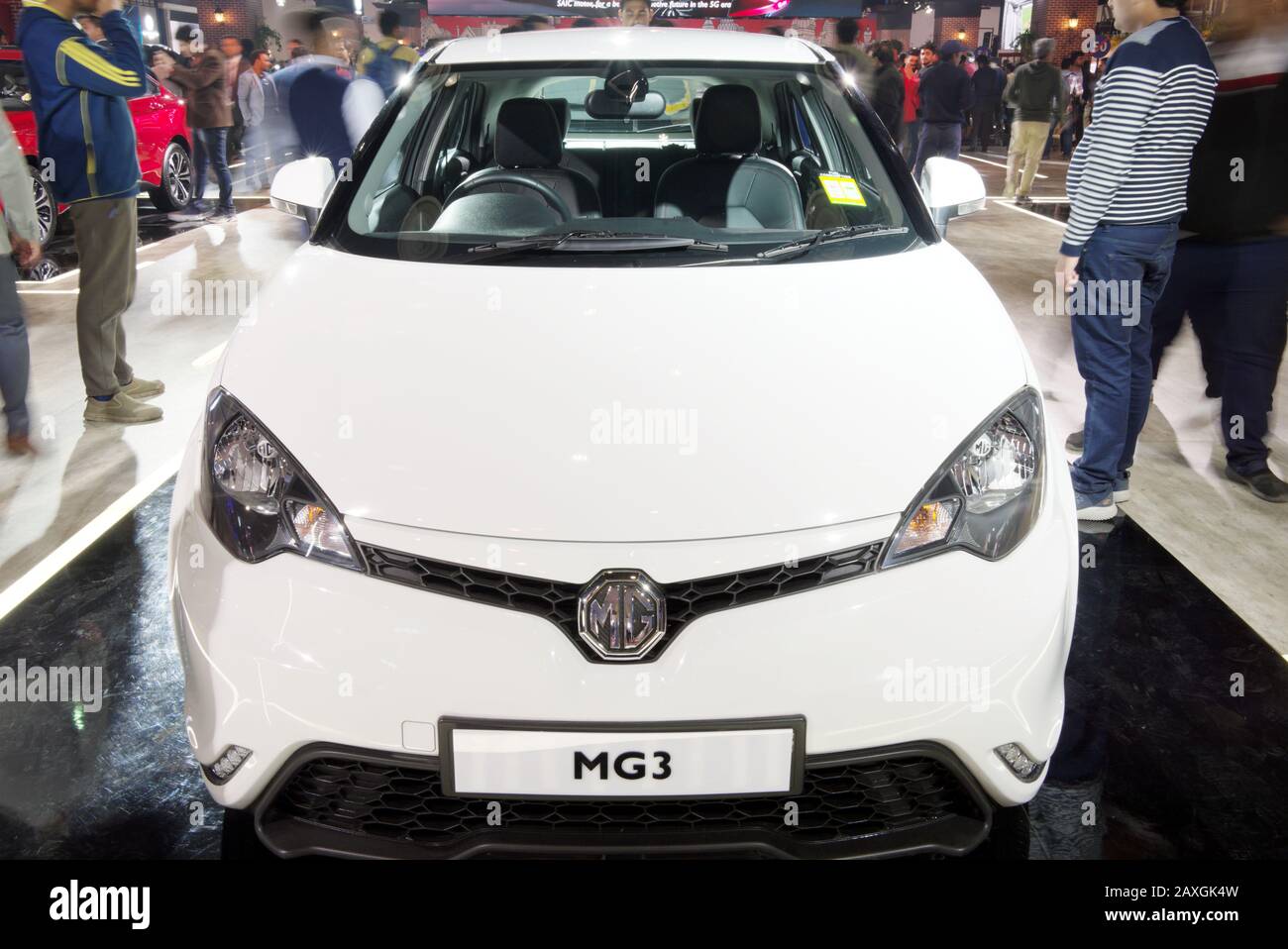 Greater NOIDA, INDIEN - 7. FEBRUAR 2020: Mg 3-Auto ist auf der Auto Expo 2020 im Greater Noida in Indien zu sehen. Stockfoto