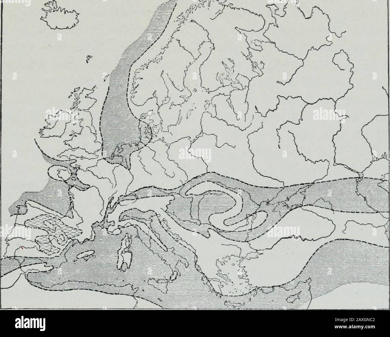 Geologie . die Kommoner klastischen Sedimente.In Süddeutschland (Alpenraum), das Miozän-Molasse (marineunterhalb und nicht-marineblauen oben) übersteht den oligozänen Teil der Thesamreihe (S. 250), und wird in die Schweiz fortgesetzt. Die Ozeanverbindung der Gewässer, in denen die Meeresbetten geleert wurden, erfolgte nach Süden. Entlang der Nordbasis der Alpen (Rigi) finden sich dicke Konglomerate (3900-5900 Fuß) des Earlyand mittleren Miozän-Alters. Ihre Materialien stammten teilweise aus Formationen, die stillsichtbar sind, teilweise aber aus Formationen, die heute nicht zur MIOZÄN-ZEIT auftauchen. 277 Oberfläche.1 Stockfoto