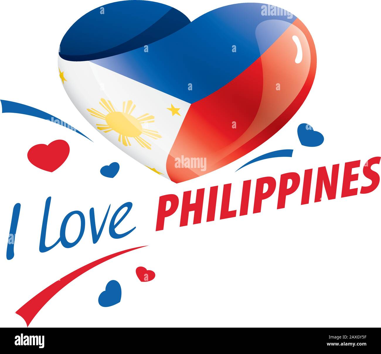 Nationalflaggen der Philippinen in Form eines Herzens und der Aufschrift "I love Philippinen". Vektorgrafiken Stock Vektor