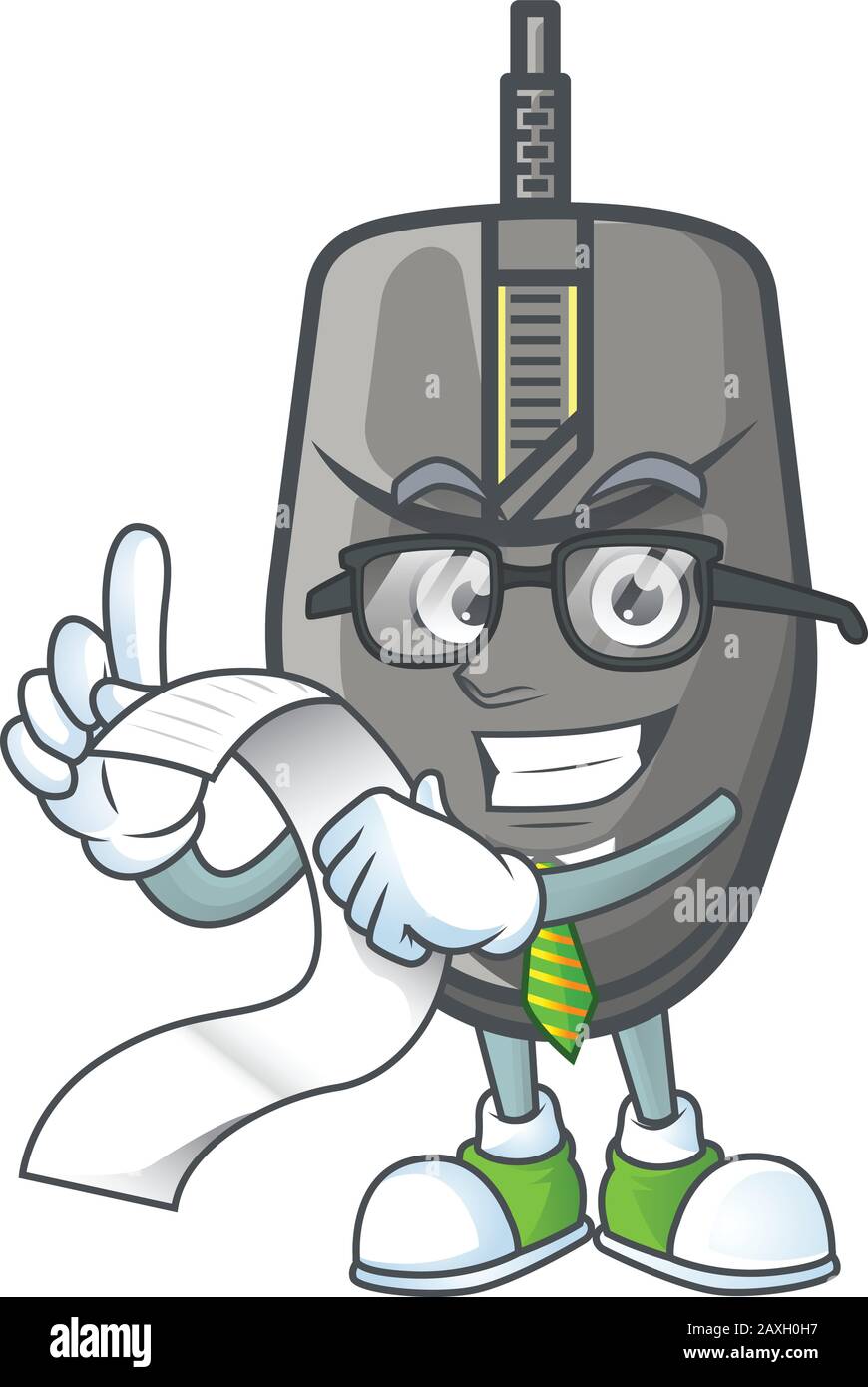 Ein lustiger Gesichtsfigur der schwarzen Maus, die ein Menü hält Stock Vektor