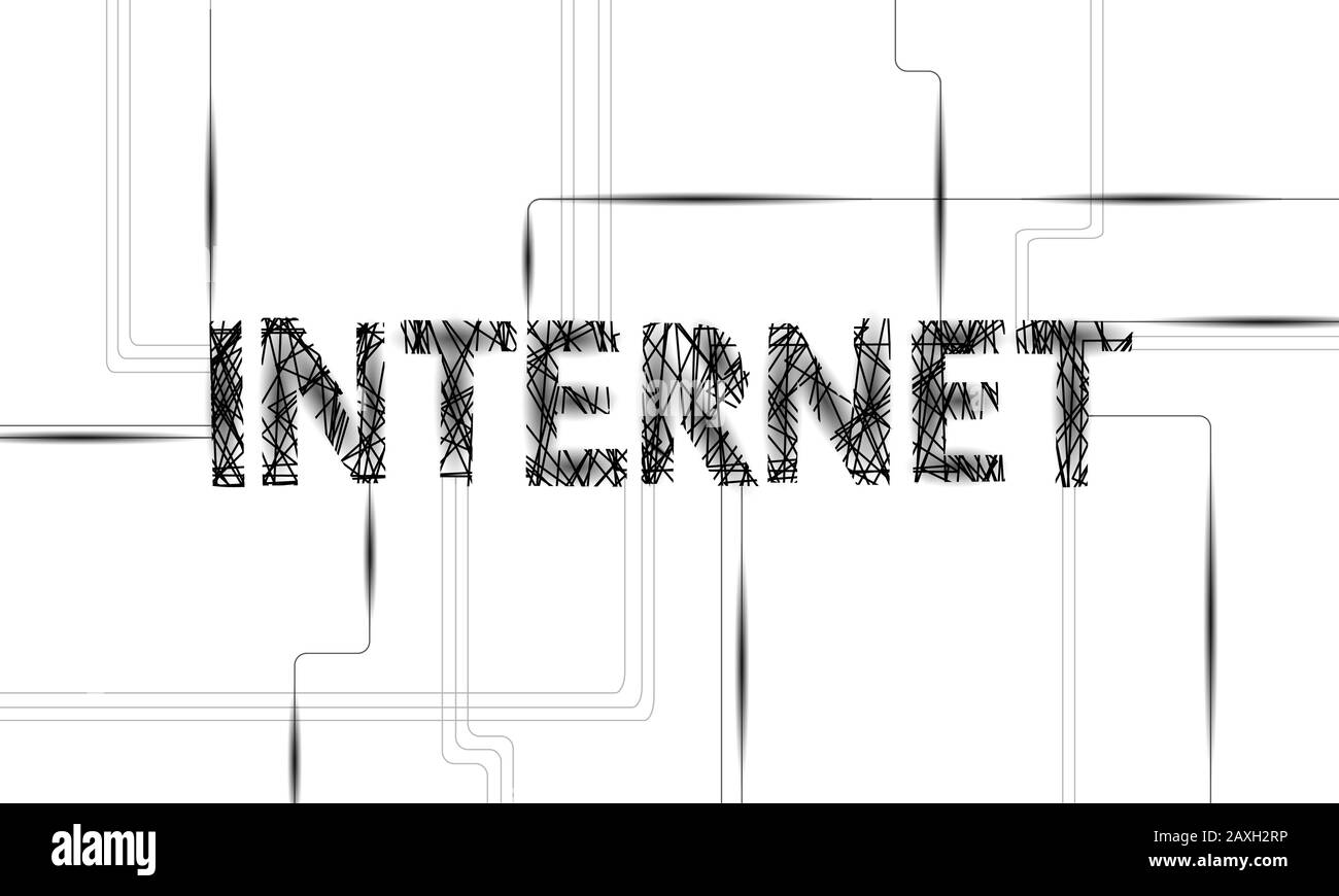 Globales Netzwerkinternet-Zeichen. Technologieverbindungssymbol Geschäftskonzept. Informationsdatenübertragung virtuelle Raumbuchstaben 3D-Designvorlage. Schwarz Stock Vektor