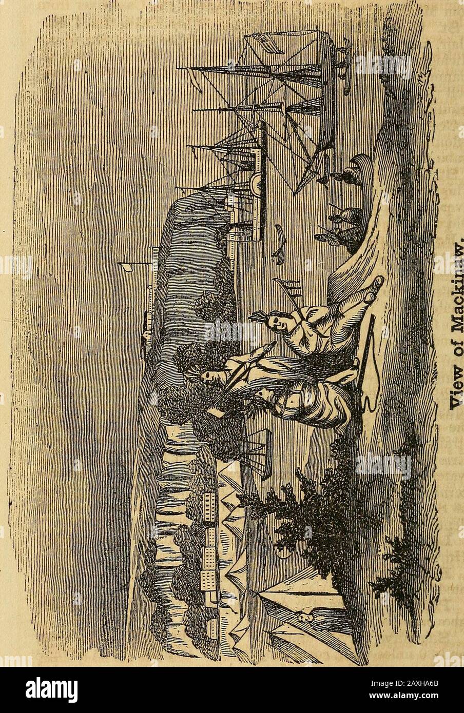 Ensign, Bridgman & Fanning's See- und Flussführer; . Meilen breit, und enthält 19.360 Quadratmeilen. Es empfängt das Wasser des Lake Superior Durchflußstraits von St. Mary und des Lake Michigan durch die Meerengen von Michilimackinac und leitet sein Wasser durch St. Clair River und Lake und Detroit River in LakeErie ab. Itswater sind bemerkenswert transparent, und Objekte können in großem Abstand unter der Oberfläche zerfallen. 16 km östlich von Saginaw Bay wurden in der Tiefe von 1.700 Fuß vergeblich Soundings gesucht. Sie ist mit etwa 1.500 Inseln besetzt. Lexington, Sanilac County, ich, 23 mi Stockfoto