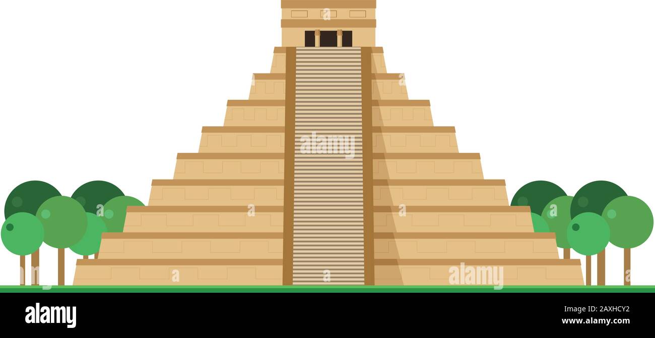 Kukulcan Tempel, Chichen Itza (Mexiko). Isoliert auf weißer Hintergrundvektor-Abbildung. Stock Vektor