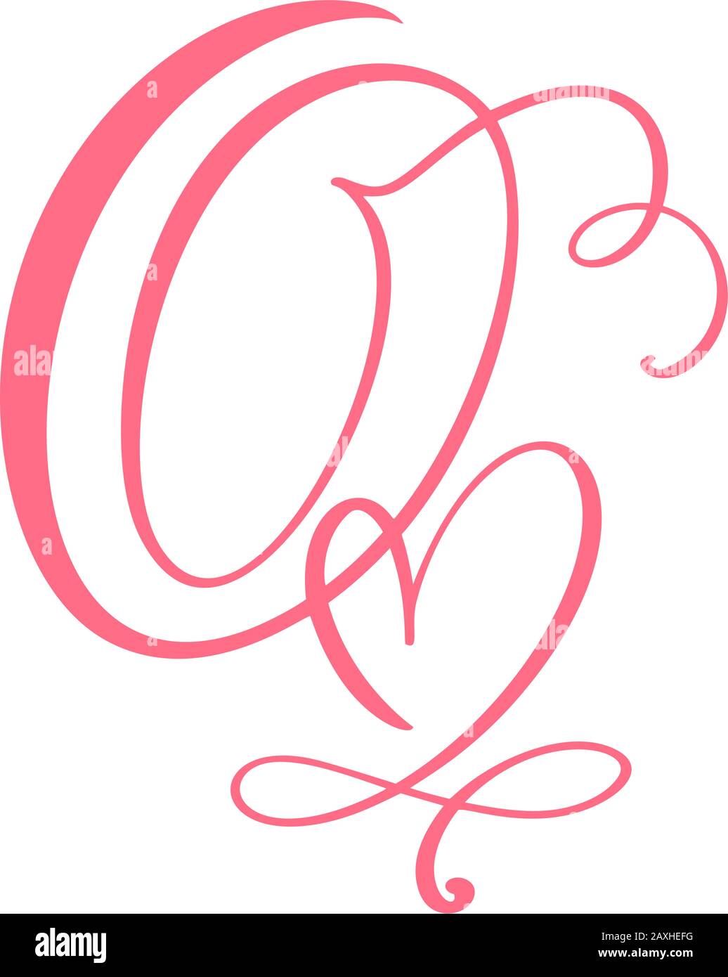 Vector Vintage Blumenmonogramm Buchstabe Q. Kalligraphie Element Herzlogo Valentinskarte blüht Rahmen. Handgezeichnetes Liebeszeichen für Seitendekoration und Stock Vektor