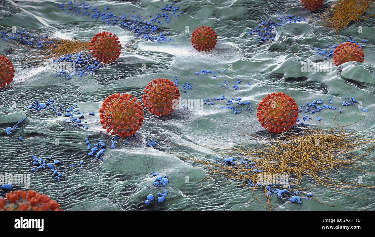 Coronavirus Pandemie, das gesundheitsbedrohende Influenzavirus Stockfoto