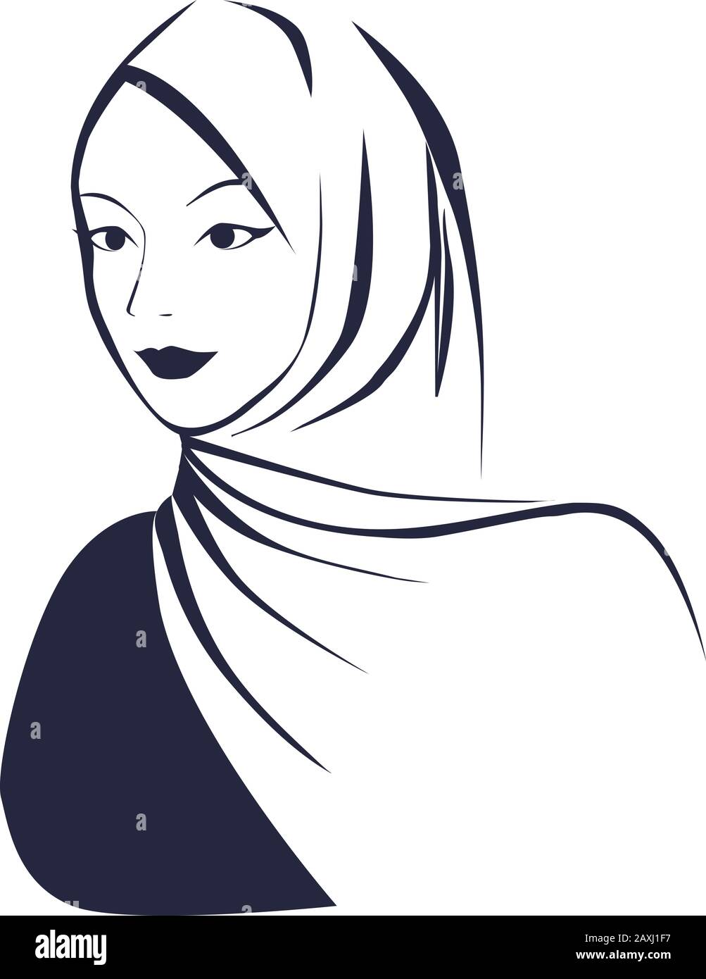 Wunderschönes Gesicht der arabisch-muslimischen Frau in Hijab, Vektorgrafiken Stock Vektor