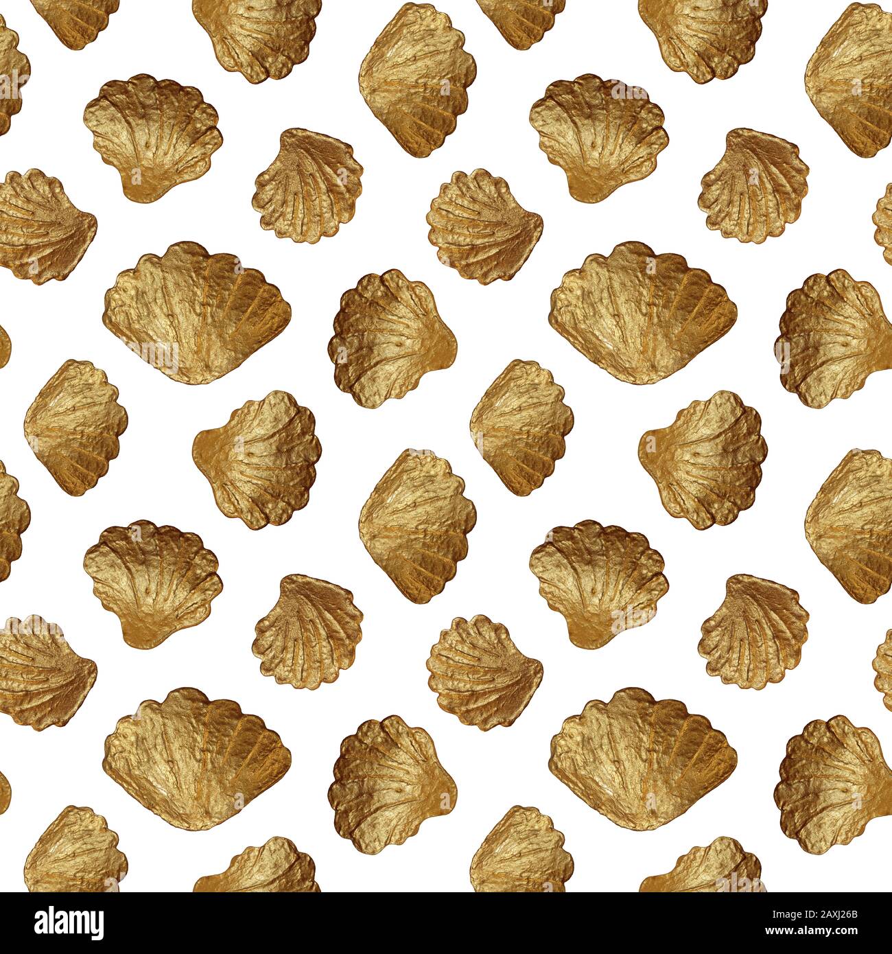 Seashells goldenes nahtloses Muster. Handgemalzen goldener Meeresschalen Hintergrund. Stockfoto