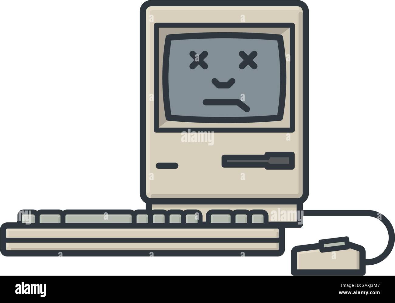 Alter PC funktioniert nicht, totes Gesicht auf dem Bildschirm, isolierte Vektorgrafiken. Symbol für Systemabsturz. Stock Vektor