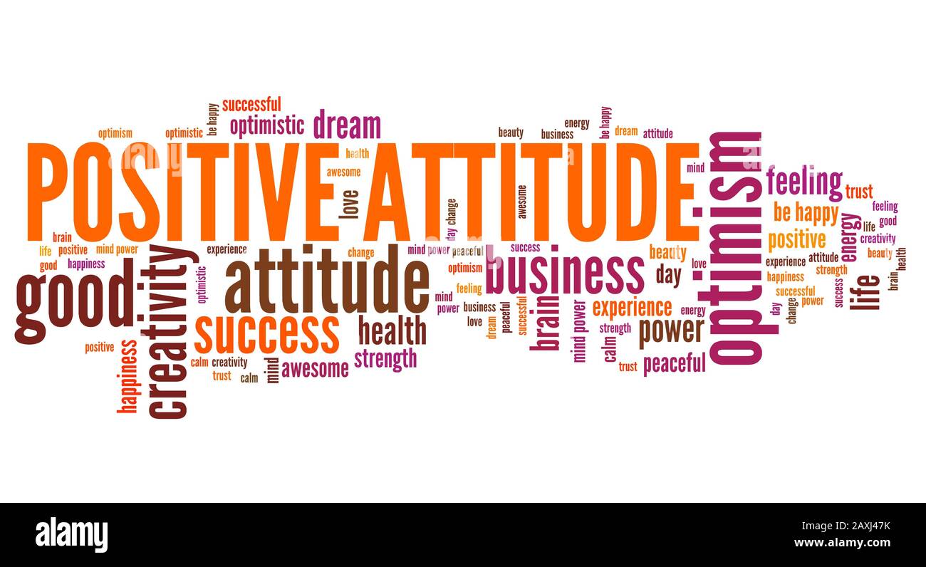 Positive Einstellung Wort Wolke. Optimismus für den Erfolg des Lebens. Stockfoto