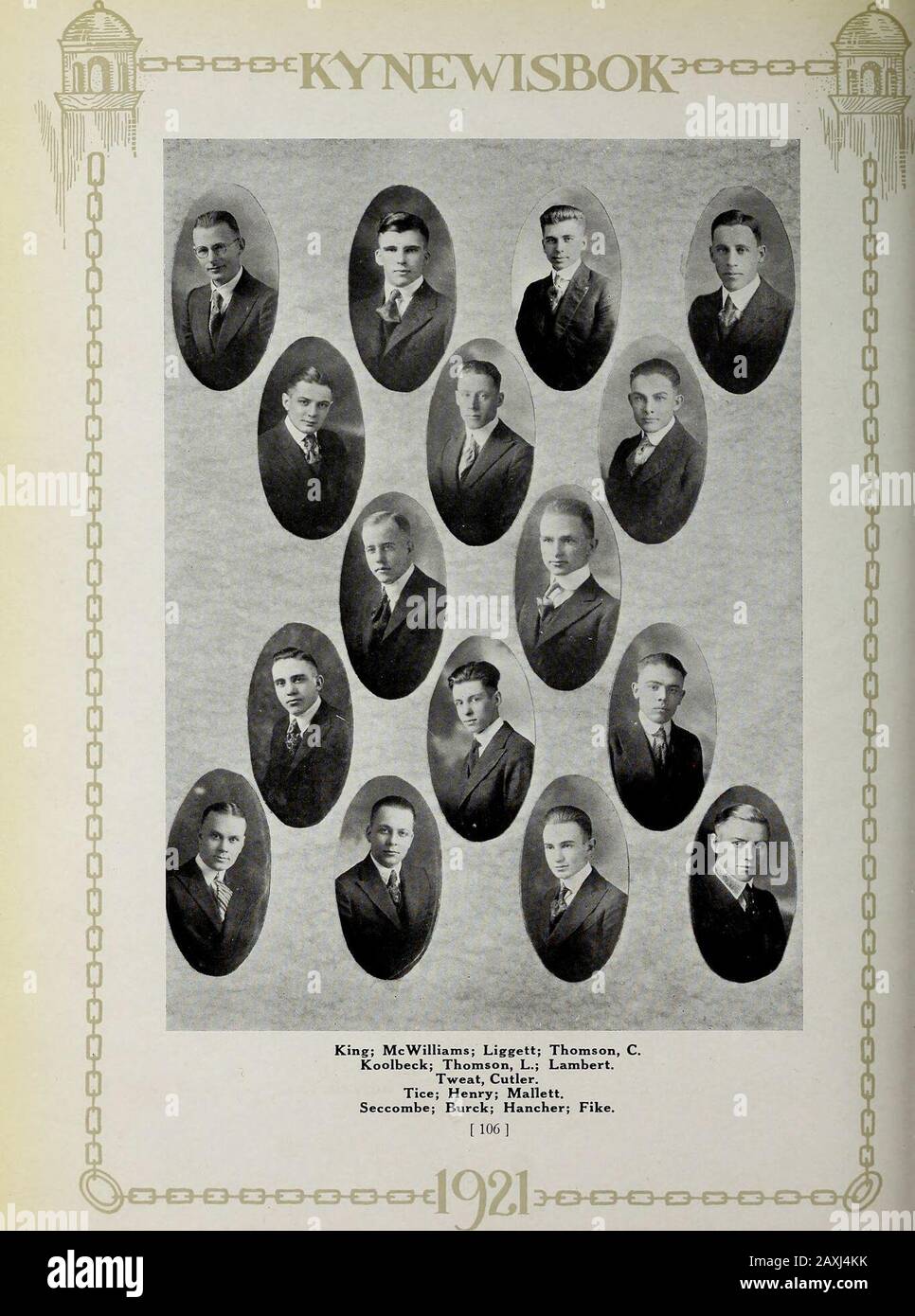 Kynewisbok . Gegründet an der Miami University, 1839Colors-Pink und BlueFlower-RoseAlpha Zeta ChapterEstablished im Jahre 1888 FRATRES IN FACULTATEHenry A. Buchtel David S. Duncan George C. Manly Chas. H. Wingender Lincoln C. Andrews FRATRES IN UNIVERSITATE 1920 Dewey FlintLester Gill Ferris BrandtJohn Gorsole Walter DoddsEdwin EdwardsGlenn EichelbergerJerry Gortsole Herbert AllenFrank CannonNevin CarsonPaul Davis Stanley RussellDean Gill Robert Shotwell Wilfred Loeffler 1922 Joseph HoeryFrank MeadCharles Phillips 1923-George JohnsHarold Laeweeseward Ernest Laeward ERNEST Laeward POWELL VON Ernest Keeward Stockfoto