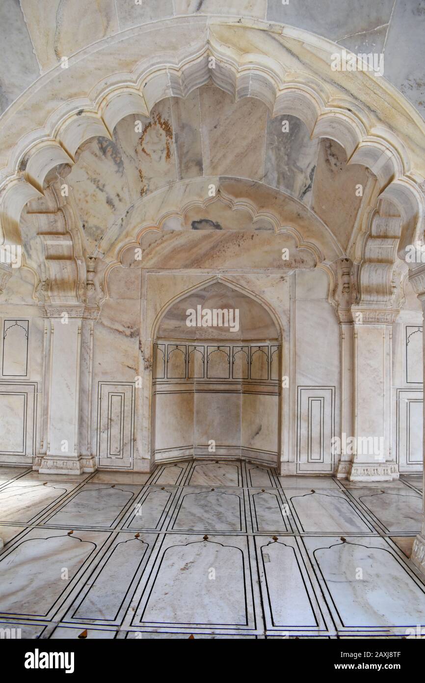 Blick auf das Innere von Nagina Masjid, Agra Fort, Uttar Pradesh, Indien Stockfoto