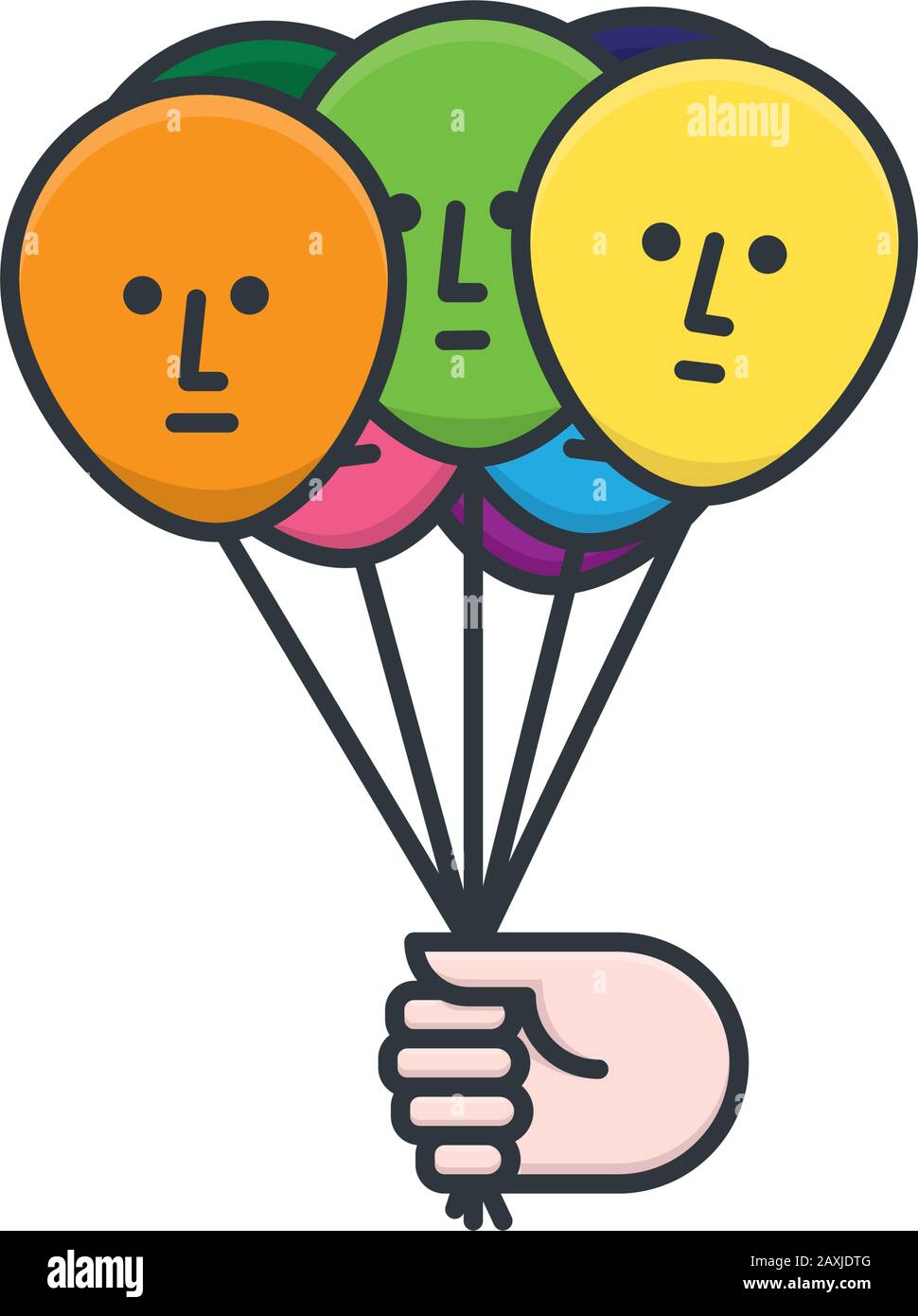 Dissoziative Identity Disorder Concept Vector Illustration for DissociativeIdentity Disorderday on March 5.Hand Holding Multicolored Ballons with FAC Stock Vektor