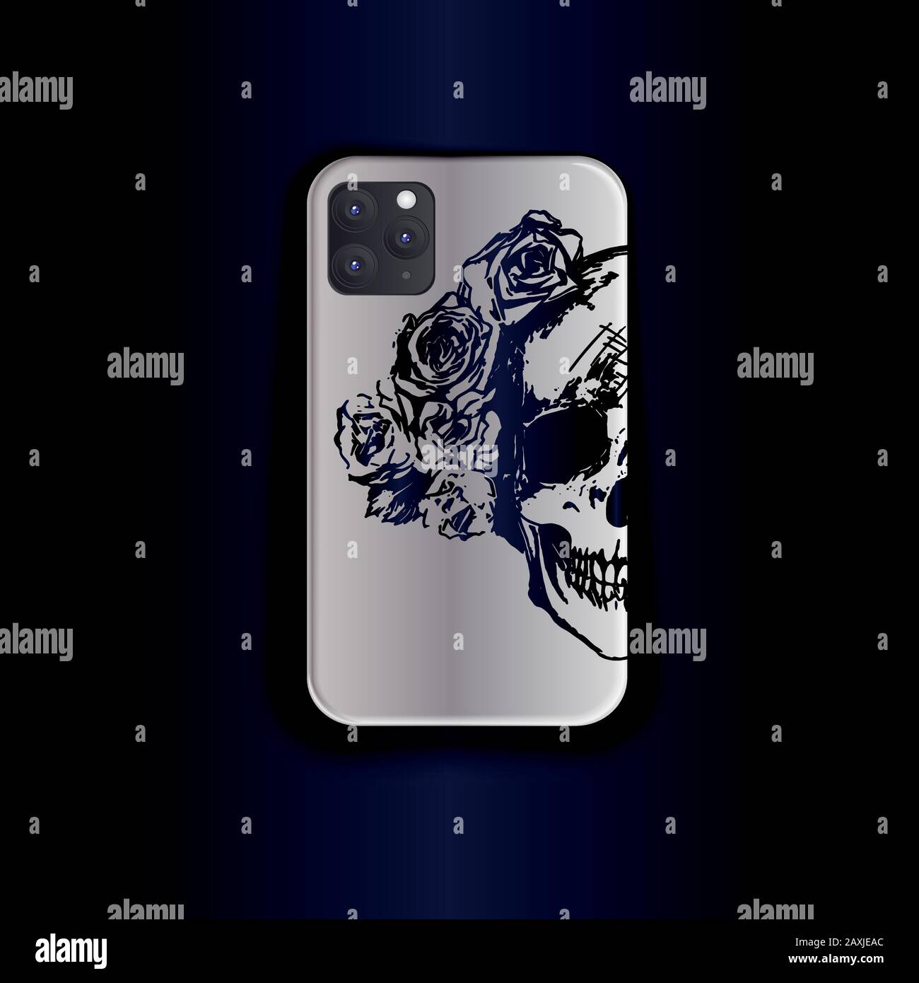 Verspottete Smartphone- und Smartphone-Vektor-Vorlage. Elegante Smartphone-Tasche mit Aufdruck - Vektorgradient mit Blumenmuster. Tattoo I. Stock Vektor