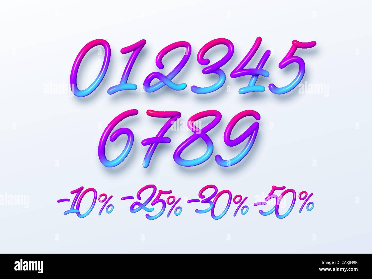 Rainbow Sale Schriftnummern im 3D-Stil. Zahlen mit flüssiger Wirkung eines Farbgradienten im volumetrischen Stil. Isolierte Zahlen auf weißem Hintergrund Stock Vektor