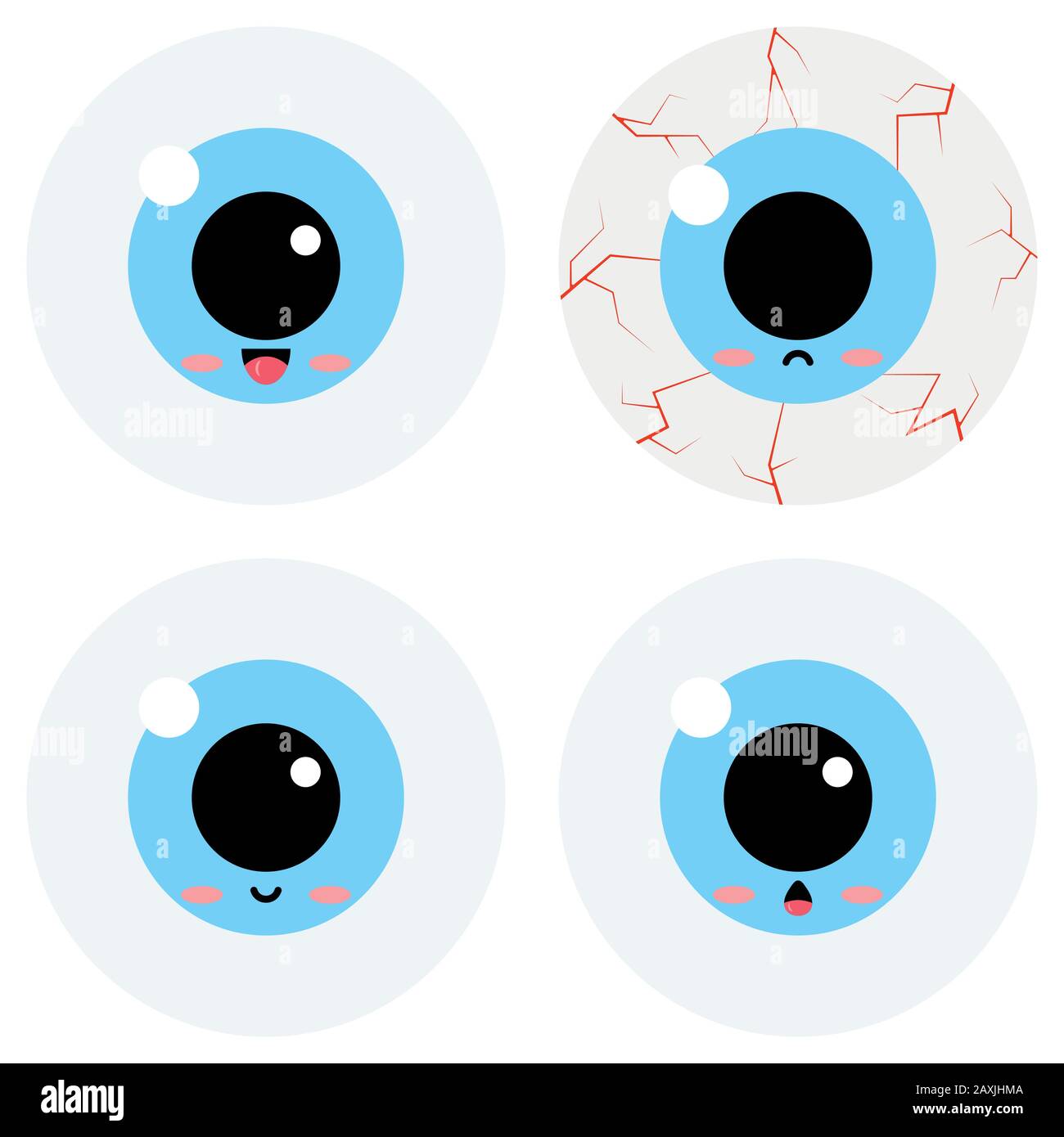Niedlicher Emoticon-Vektor des Augapfels isoliert auf weißem Hintergrund. Stock Vektor