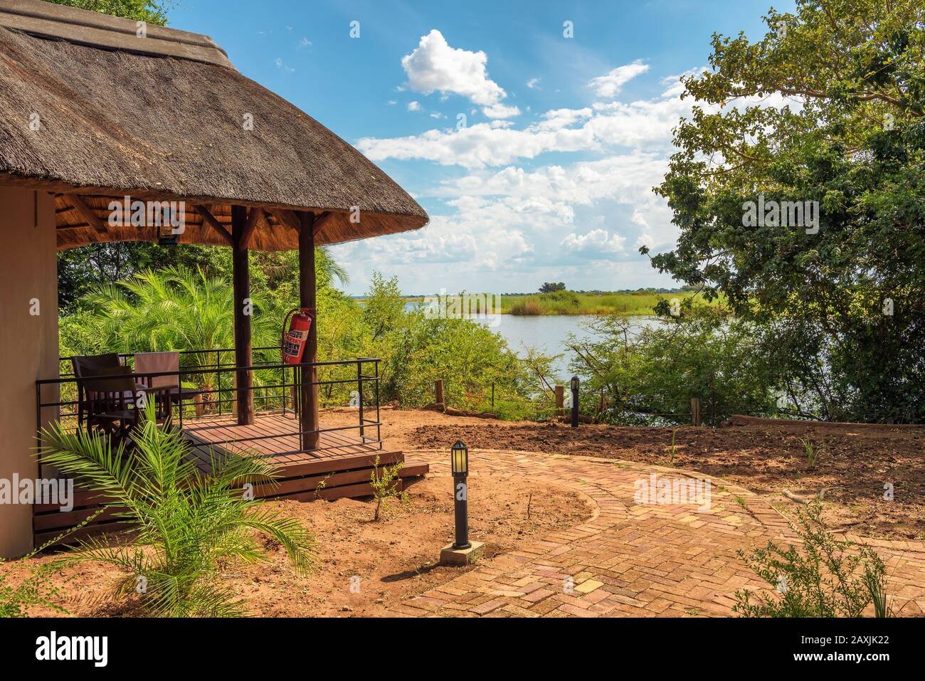 Chalet in der Chobe Safari Lodge am Chobe River in Kasane, Botswana Stockfoto