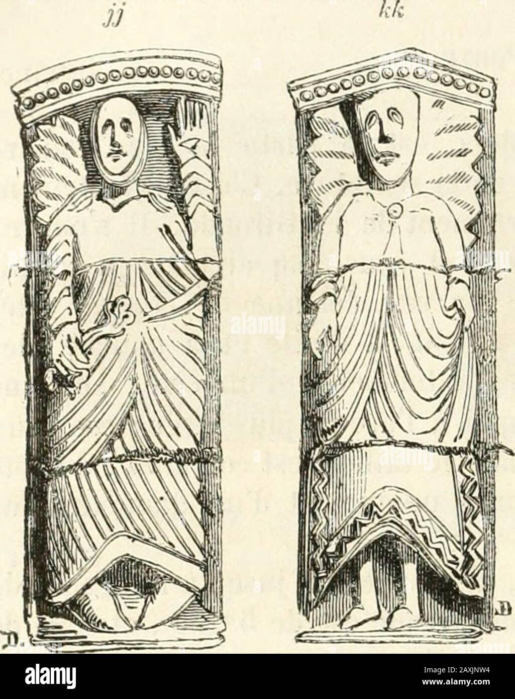 Revue de l'Art chrétien . s à ajouter un nom à toute cette noménomalement, cependant je croisquici on doit les appeler étoiles, parce quelles sont sur le cintre le plus élevé de la porte et quepeut-être, a-on voulu, par ce moyen, reprepréleenter la céleste la voûte; Dun autre côté, jai des-siné à Mats, Canton de Sodensac (Gironde), un chapiteau sur lequel est représentée la Sainte-Vierge, Mieter lenfant Jésus djins son giron. Autour de la tète de la Saine Vierge sont desétoiles, et ces étoiles sont semblables à ces boutons radiés. ACérous, Kanton même, jai dessinéun Massaker des Innocents, et létoile Stockfoto