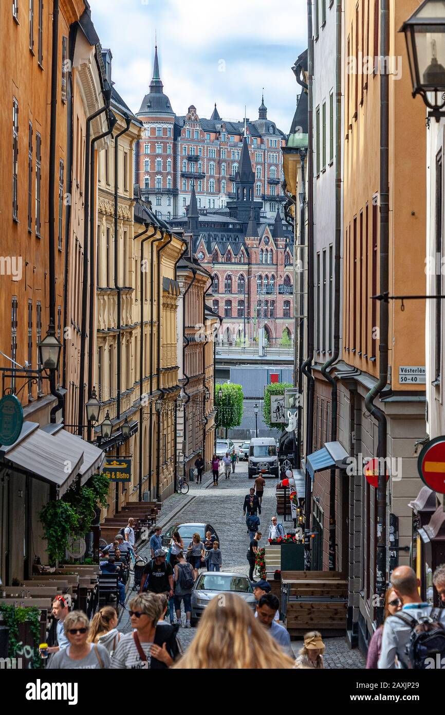 Straße in der Altstadt von Gamla Stan, Stockholm, Schweden Stockfoto