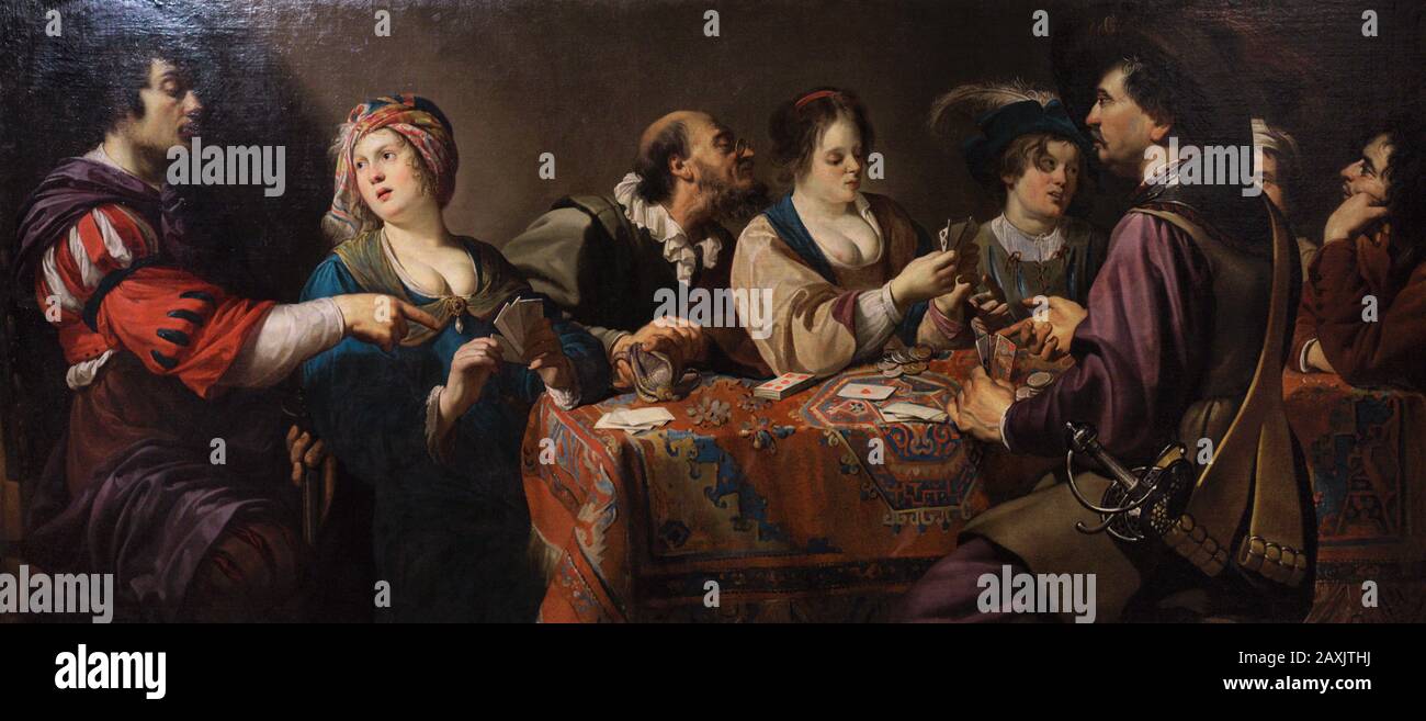 Theoor Rombouts (1597-1637). Flämischer Maler. Kartenspieler, ca. 1627. Museum der Schönen Künste A Coruña, Galicien, Spanien. (Leihgabe, Prado Museum, Madrid). Stockfoto