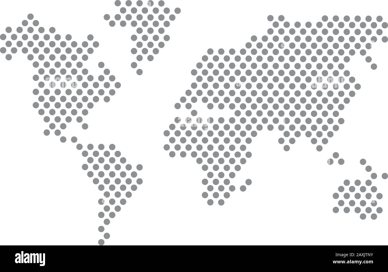 Politische Weltkarte Gepunktet. Vorlage mit grauen Punkten auf weißem Hintergrund isoliert. Vector World-Karte für Website, Design, Cover, Infografiken. Abbildung: Diagramm "flache Erde". EPS 10 Stock Vektor