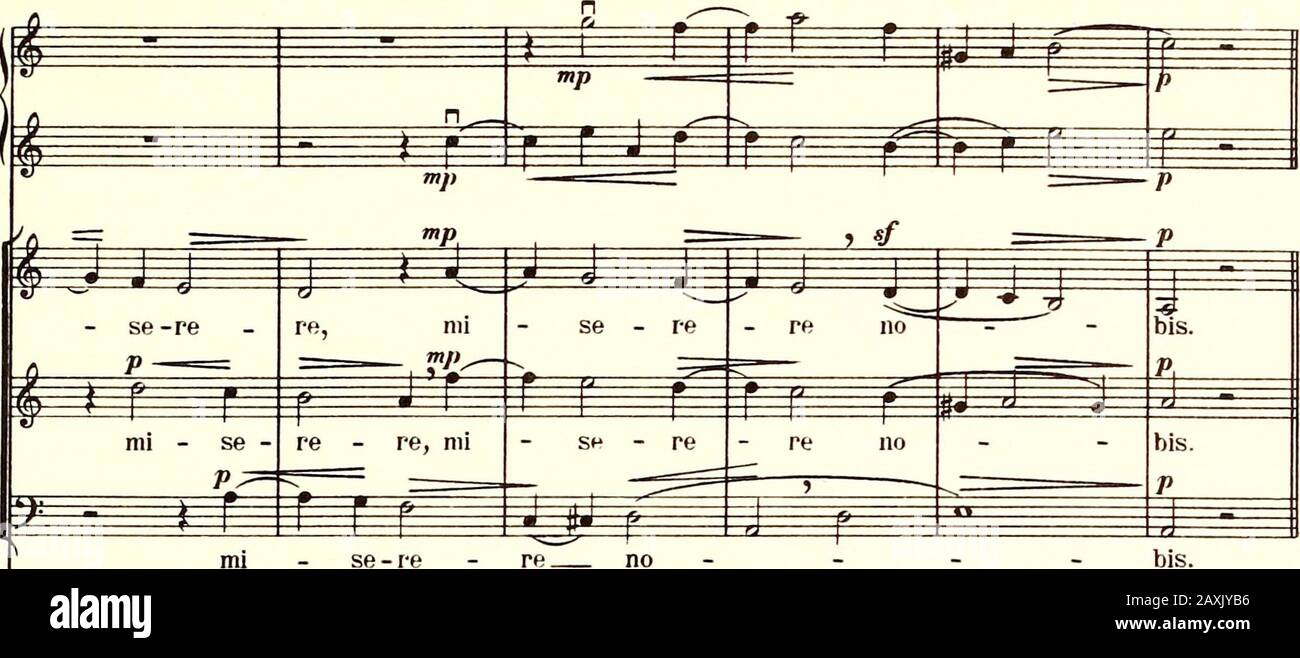 Studenten-Messe: Für Knabentimme, Tenor, Bass, Orgel und 2 Violinen; für den Prager Liturgischen Chorgebrauch einingereichtet von Alfons Schlögl . Mann Ped. U. E. 4957. 51. P i 4 P 5H f f: RfTF r il^ w^=f 1 "//&gt; * A F^ £ ^r^ m f man. 7 Ped. © i Ancfonta £ ^i ^ £=P es ^^ i 4 a - gnus T mm m^ ^ ^^ g gnus - &gt; De-i, qui tol-lis pec - ca TA mun m g m^ ^ ^ ^ A - gnus De-i, qui tol-lis pec ^Andante. CA-TA mun Stockfoto