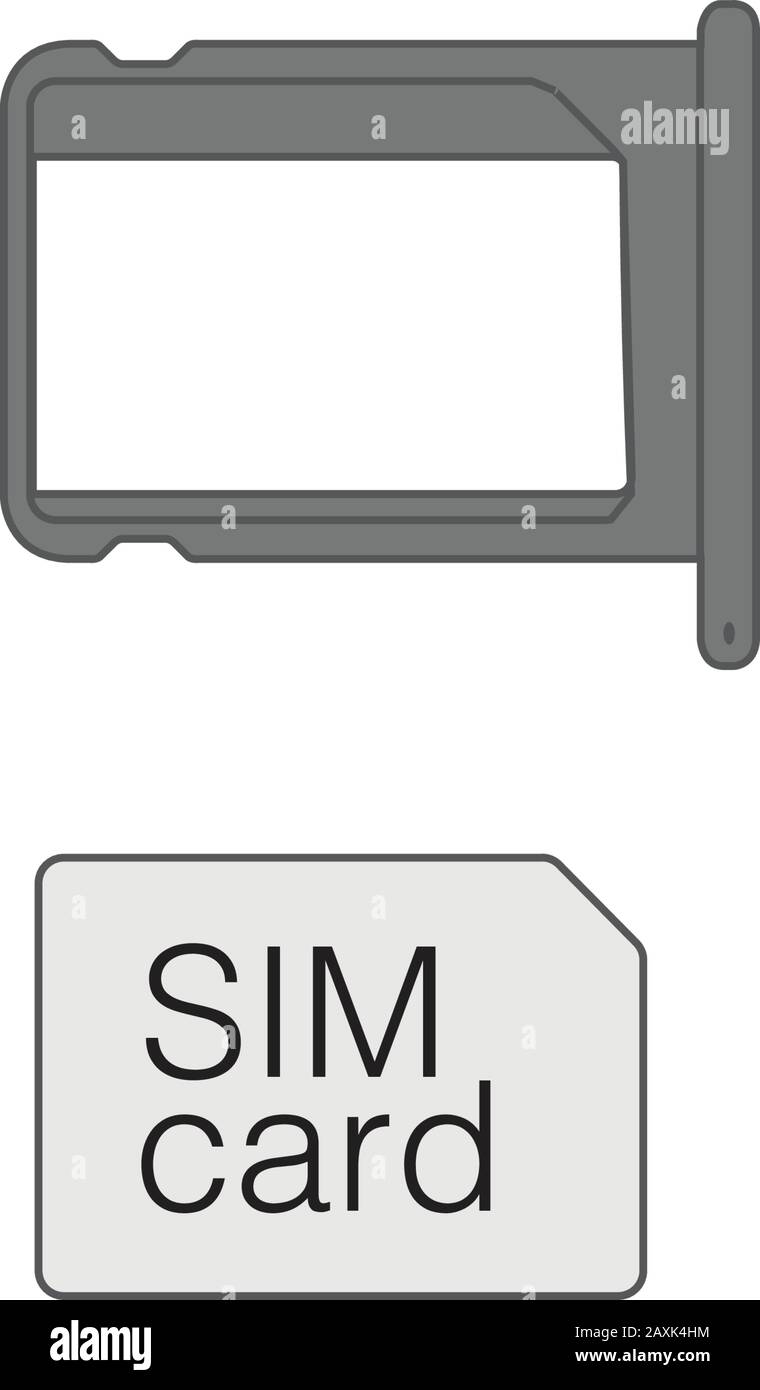 Kleine Nano SIM Card und SIM Card Tray für Smartphone. Darstellung des Stock-Vektors auf weißem Hintergrund isoliert. Stock Vektor