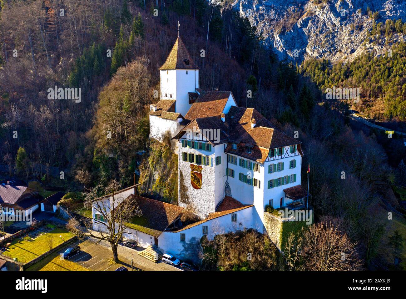 Schloss Wimmis, Wimmis, Kanton Bern, Schweiz Stockfoto