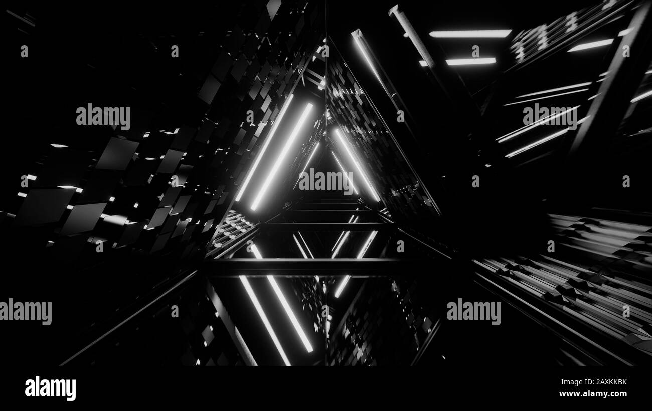 Graustufen-Aufnahme von Laser-Show von leuchtenden Linien von Neon Leuchtet Stockfoto