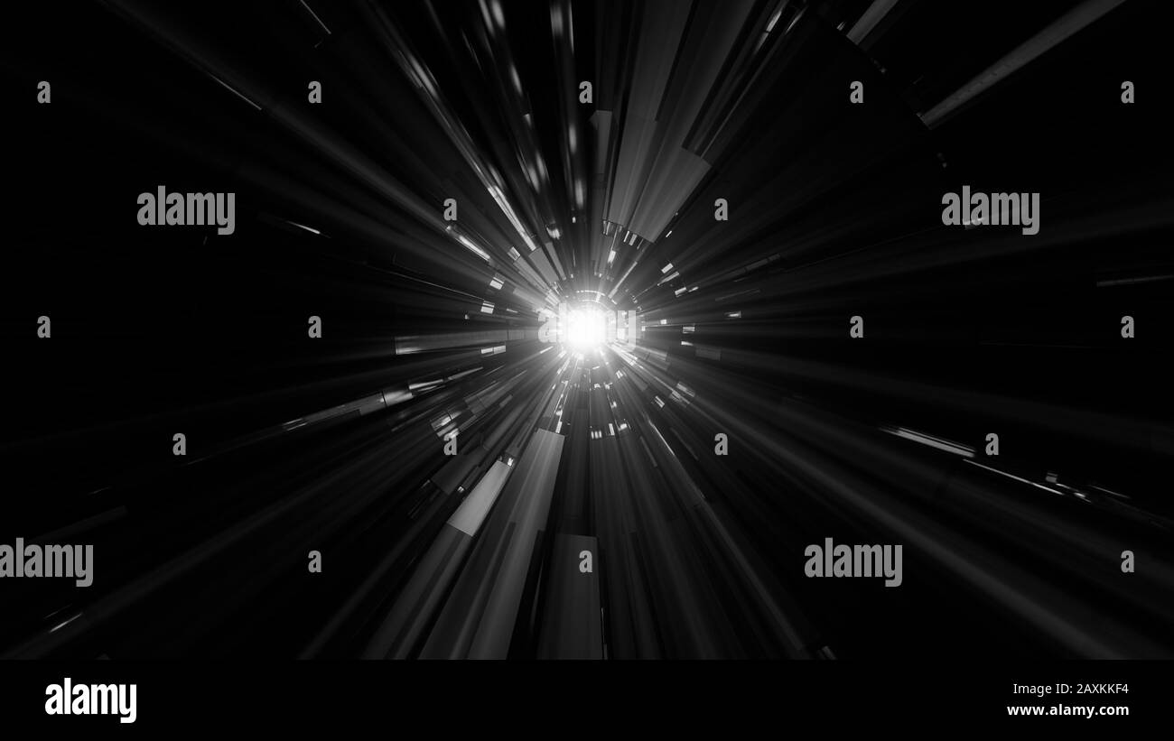 Abstrakter kosmischer Hintergrund mit Neon-Laserlicht mit einem schwarzen Hintergrund Stockfoto