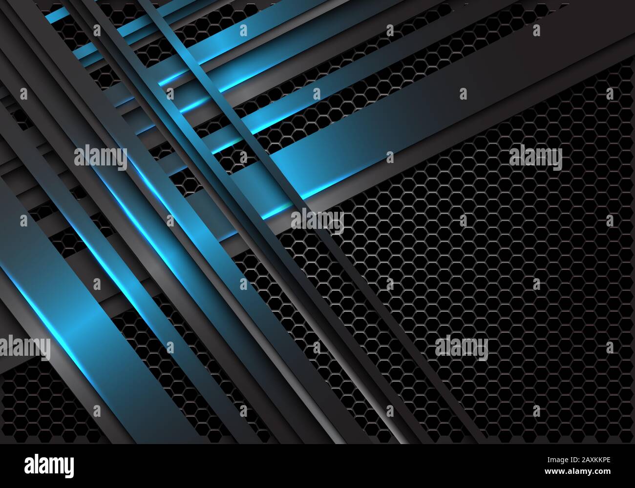 Abstrakte blaue Metallic Linie überlappen auf dunklen Hexagon Mesh-Design moderne futuristische Hintergrund Vektor-Illustration. Stock Vektor