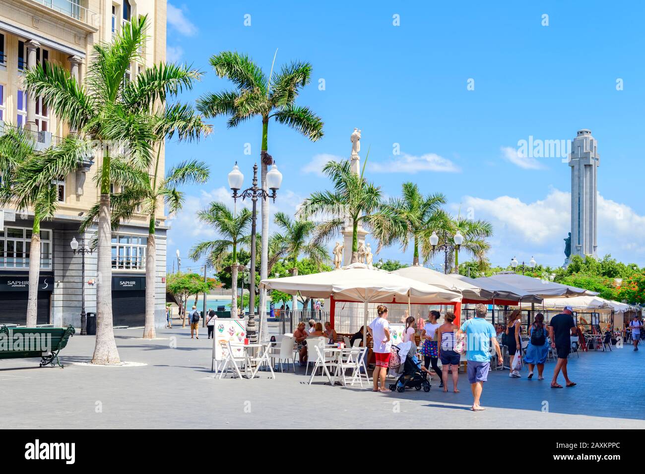 Straßencafé an der Plaza de la Candelaria, Santa Cruz, Teneriffa, Kanarische Inseln. Stockfoto