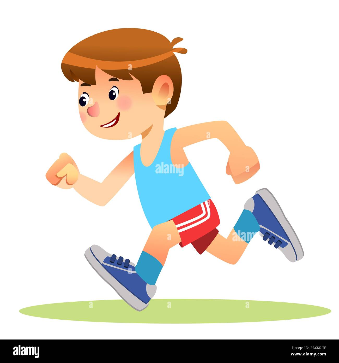 Junge läuft. Marathonläufer oder ein Junge, der am Schulsporttag läuft. Cartoon Stock Vector Illustration isoliert auf weißem Hintergrund Stock Vektor