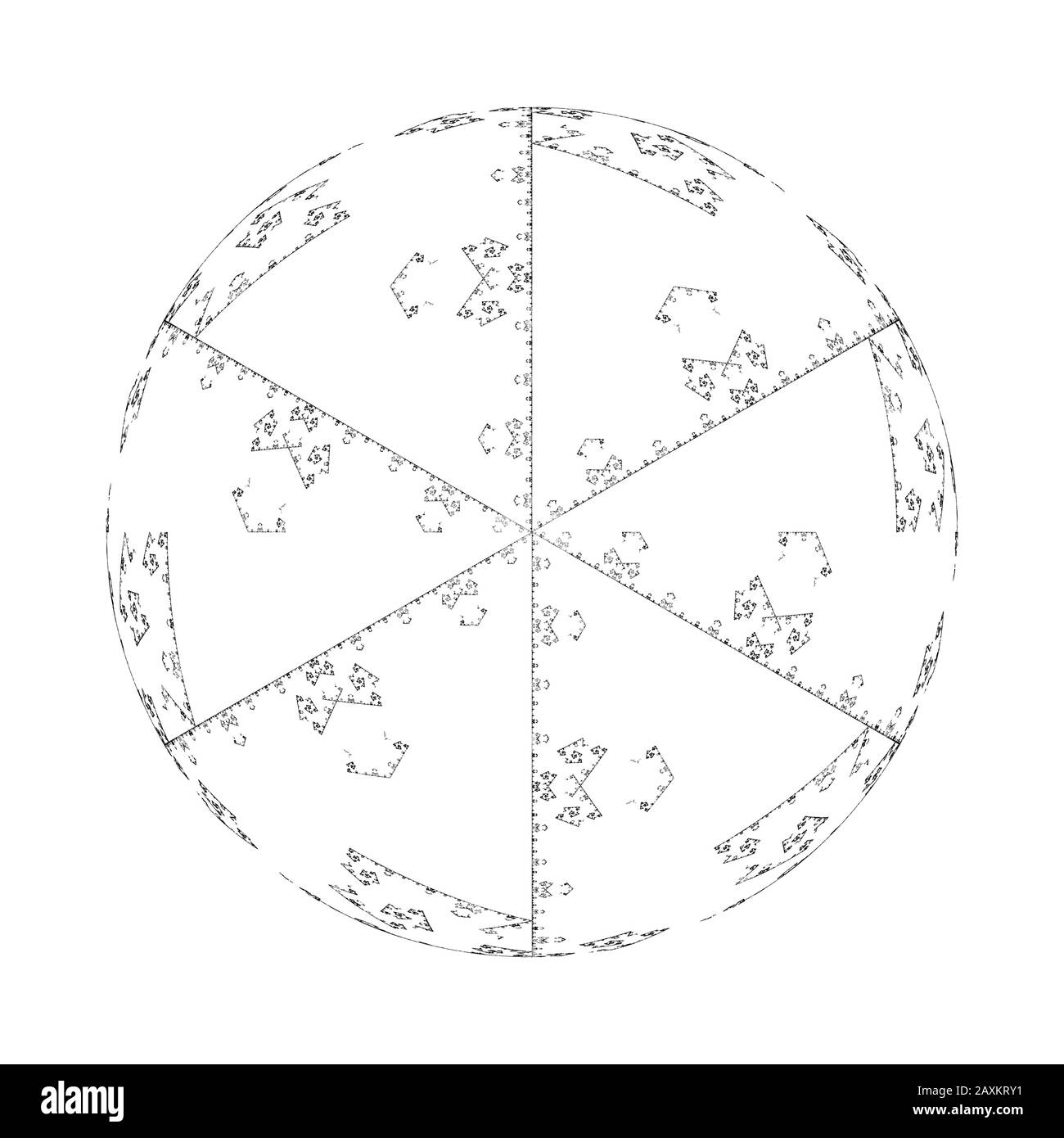 Invertierte zirkuläre fraktale Textur, computergenerierte abstrakte Intensitätskarte, 3D-Rendering, isoliert auf weißem Hintergrund Stockfoto