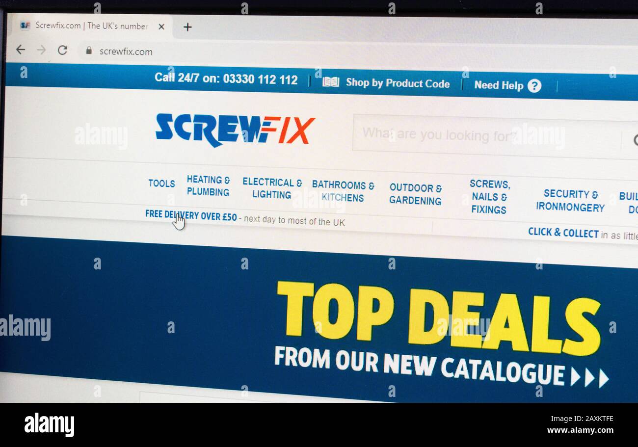 Screenshot der Screwfix-Website, England, Großbritannien Stockfoto