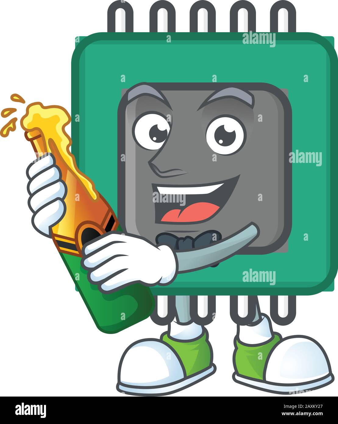 Mascot Cartoon-Design von RAM mit einer Flasche Bier Stock Vektor